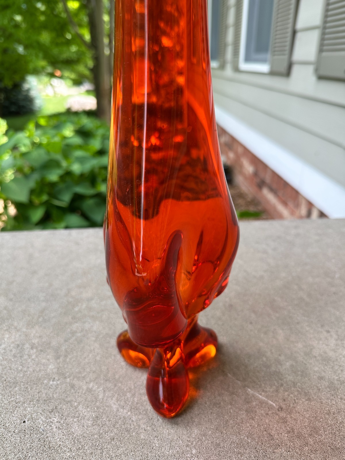 MCM Viking Swung Glass Vase 3 Foil Toe Footed 24” Persimmon Orange 1960s