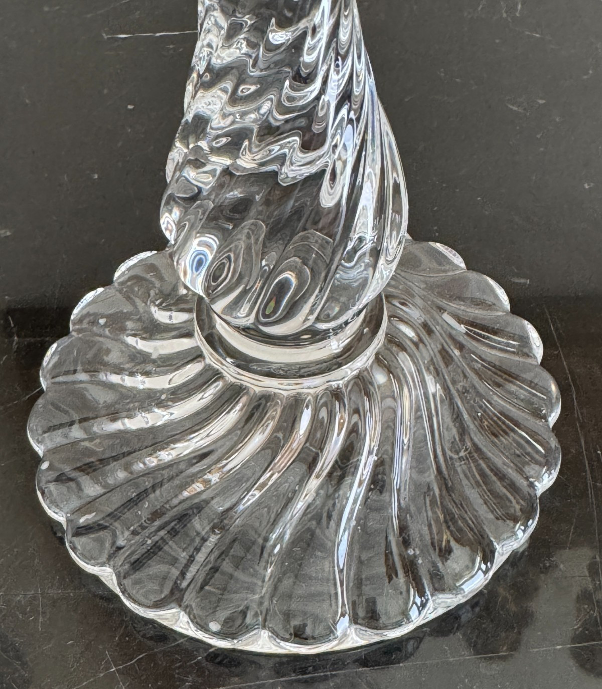 Baccarat Crystal France Bambous Swirl Pair of 9″ Tall Candlestick Candle Holders