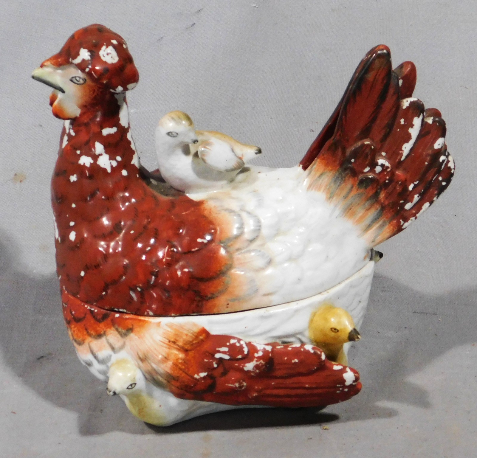 Antique Staffordshire Hen on Nest Covered Dish Tureen Chicks c1860 English