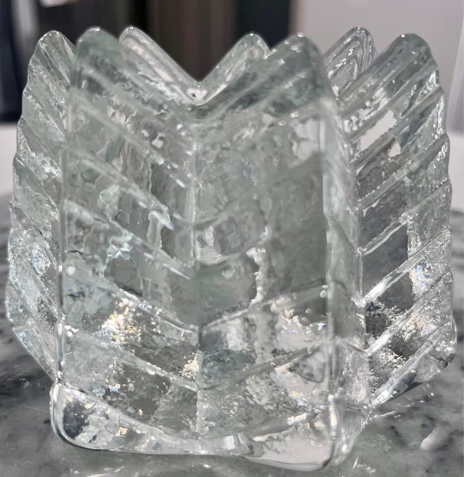 Vintage Nybro Sweden J S Brattstrom Ice Glass Star Candle Holder