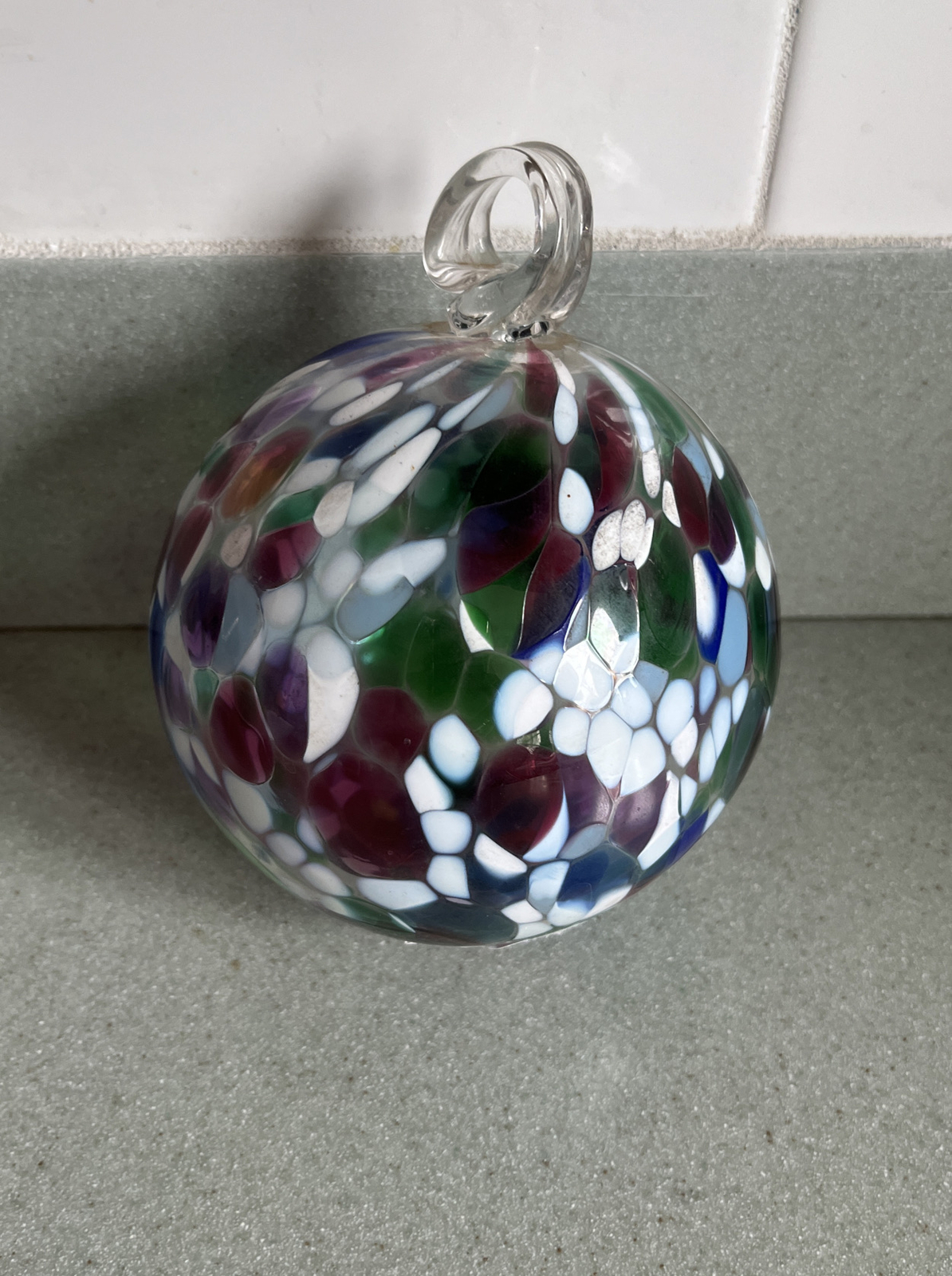 HANDCRAFTED Blown Glass FRIENDSHIP Beautiful Multicolor IRIDESCENT ORNAMENT