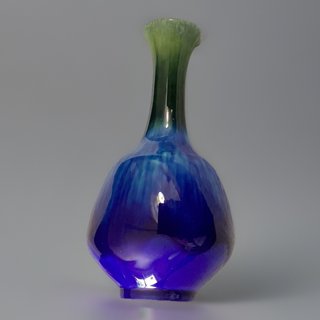 1970s mid-century Norleans drip glaze blue purple green art pottery Japan 4 /2”