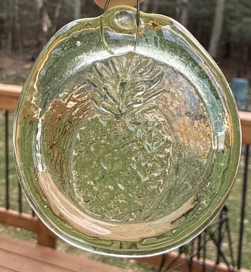 Pressed Art Glass Pineapple Green Round Sun Catcher Ornament Window Art~2 Inches