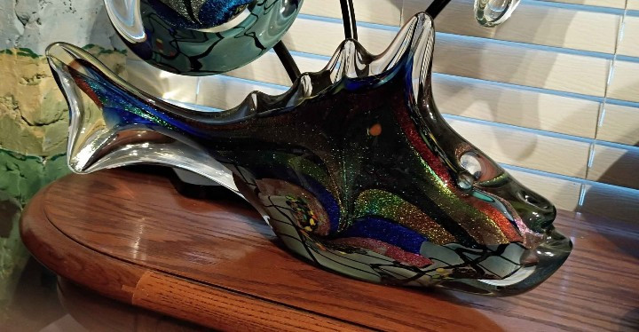 Gorgeous Huge 17″ x 8″ Signed Karg 2013 Dichroic Art Glass Fish Sculpture