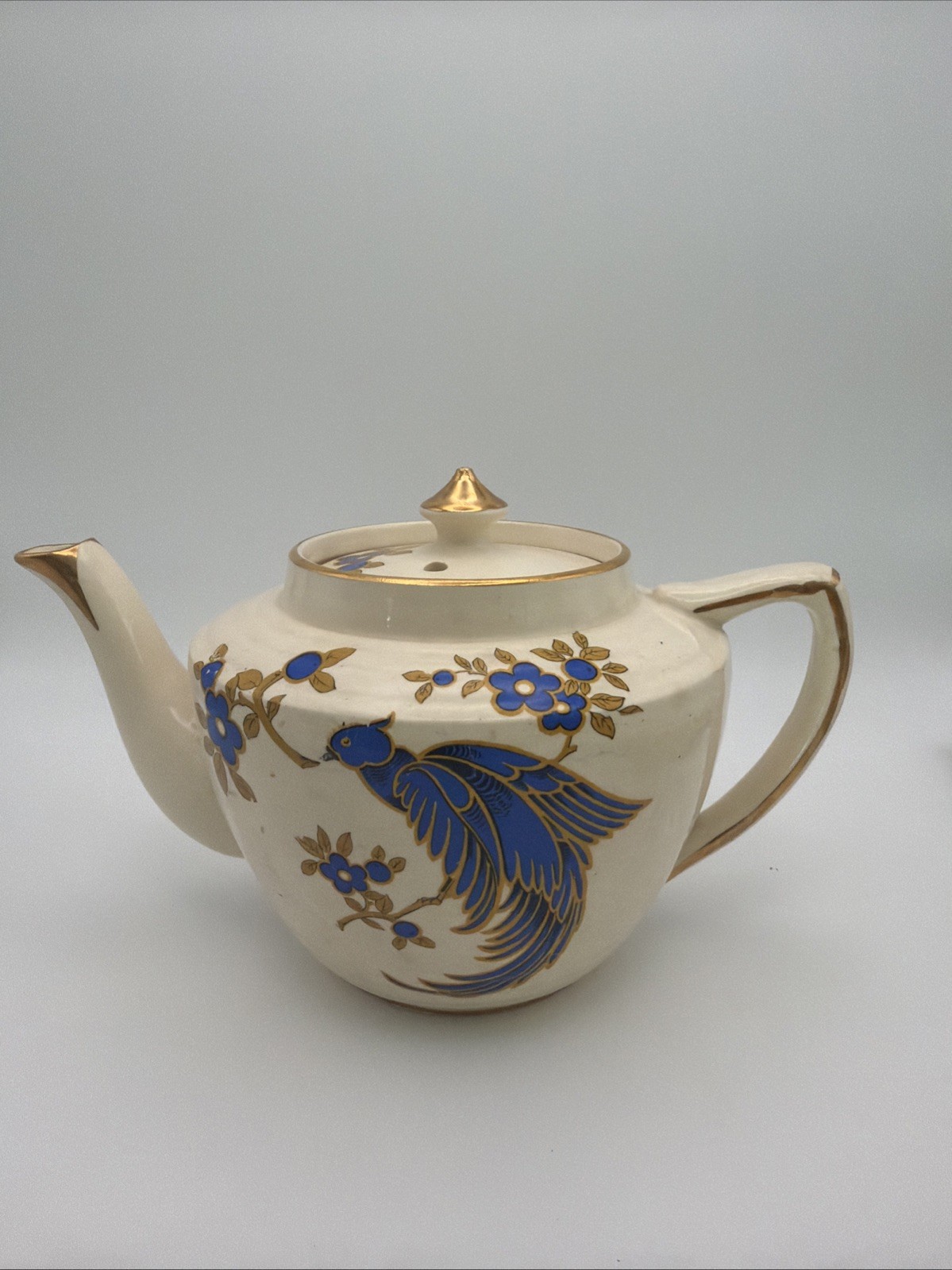 Vintage Arthur Wood 3890 Blue Bird Floral Teapot Gold Trim England Vintage