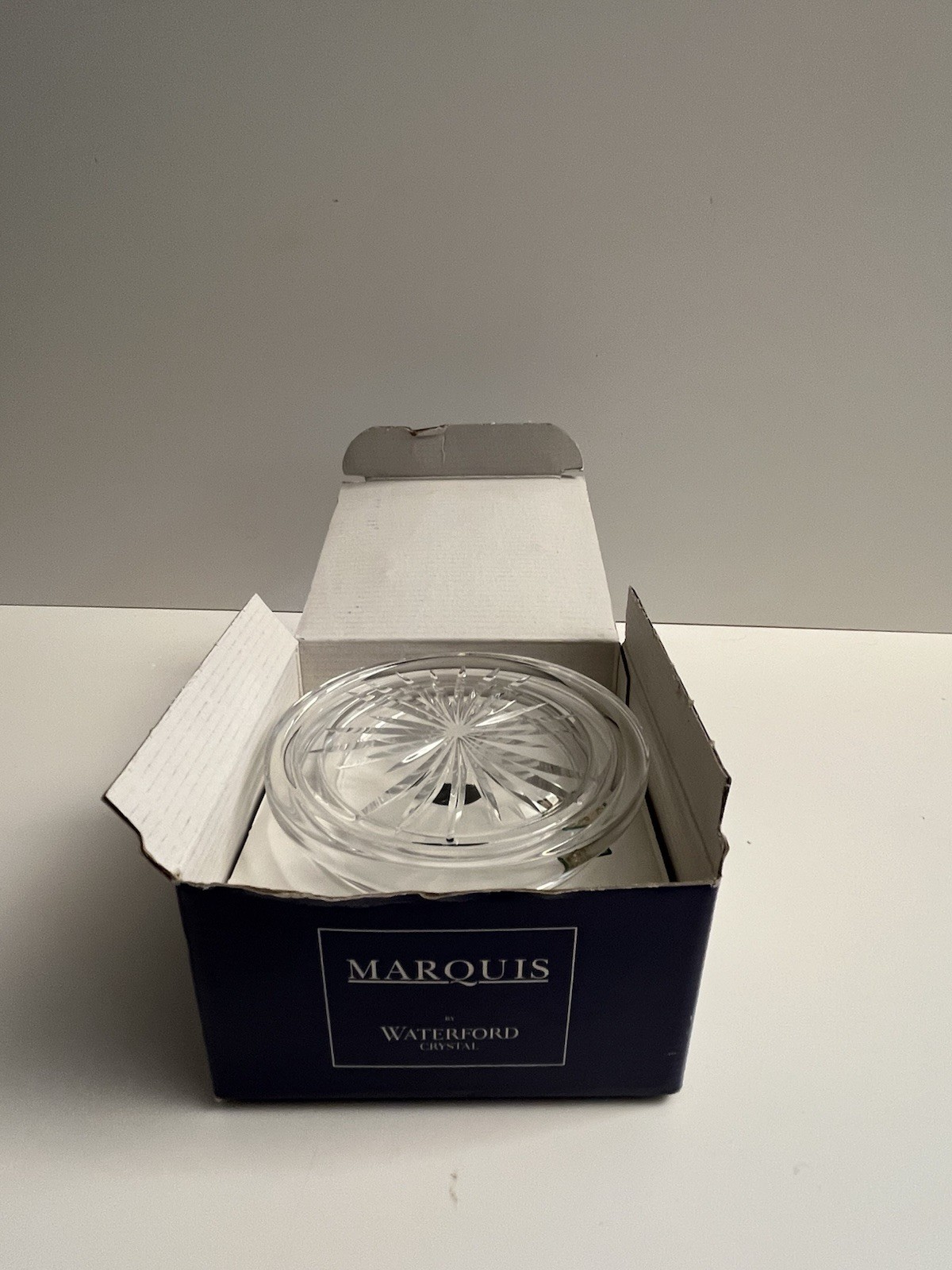 Signed Marquis by Waterford Crystal Round Trinket Box & Lid Calais Pattern NOS