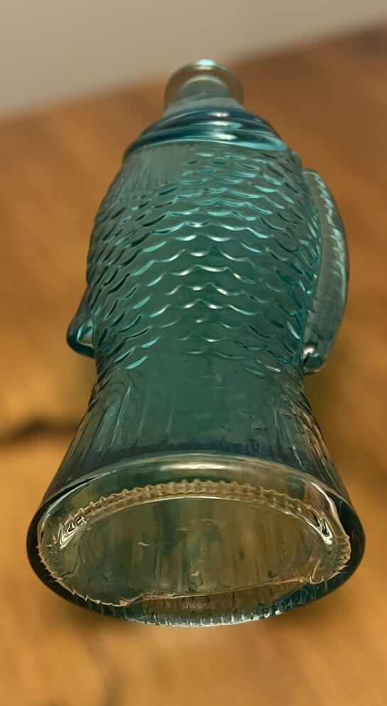 Vertical Teal Blue Fish Vase 9” Length With Scales