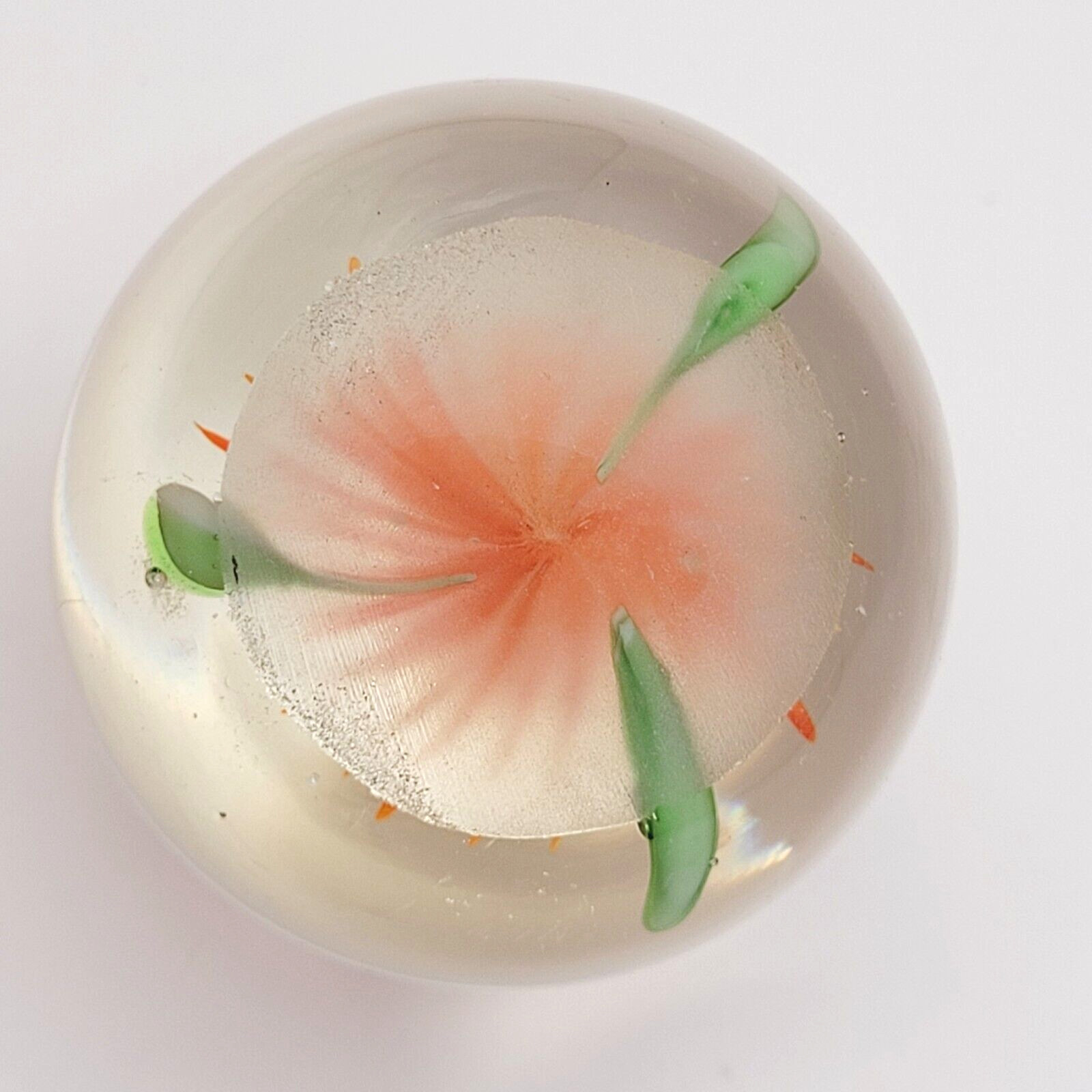 Dahlia or Zinnia Flower Orange Pointed Petal Small Clear Art Glass Paperweight