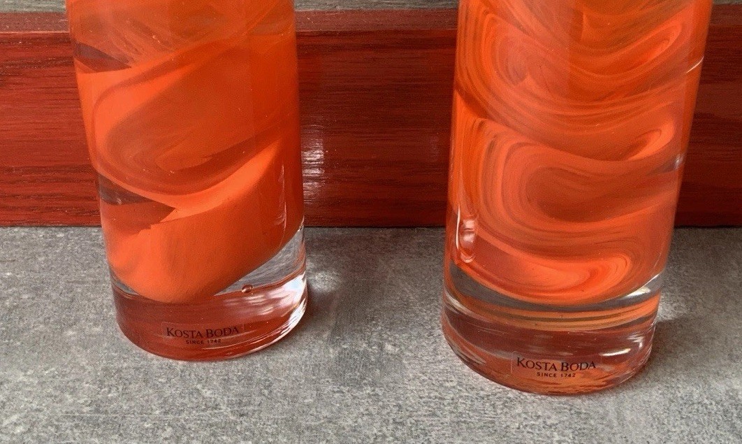Kosta Boda Atoll Swirl Candle Stick Holders Orange Set of 2 Anna Ehrner? Sweden