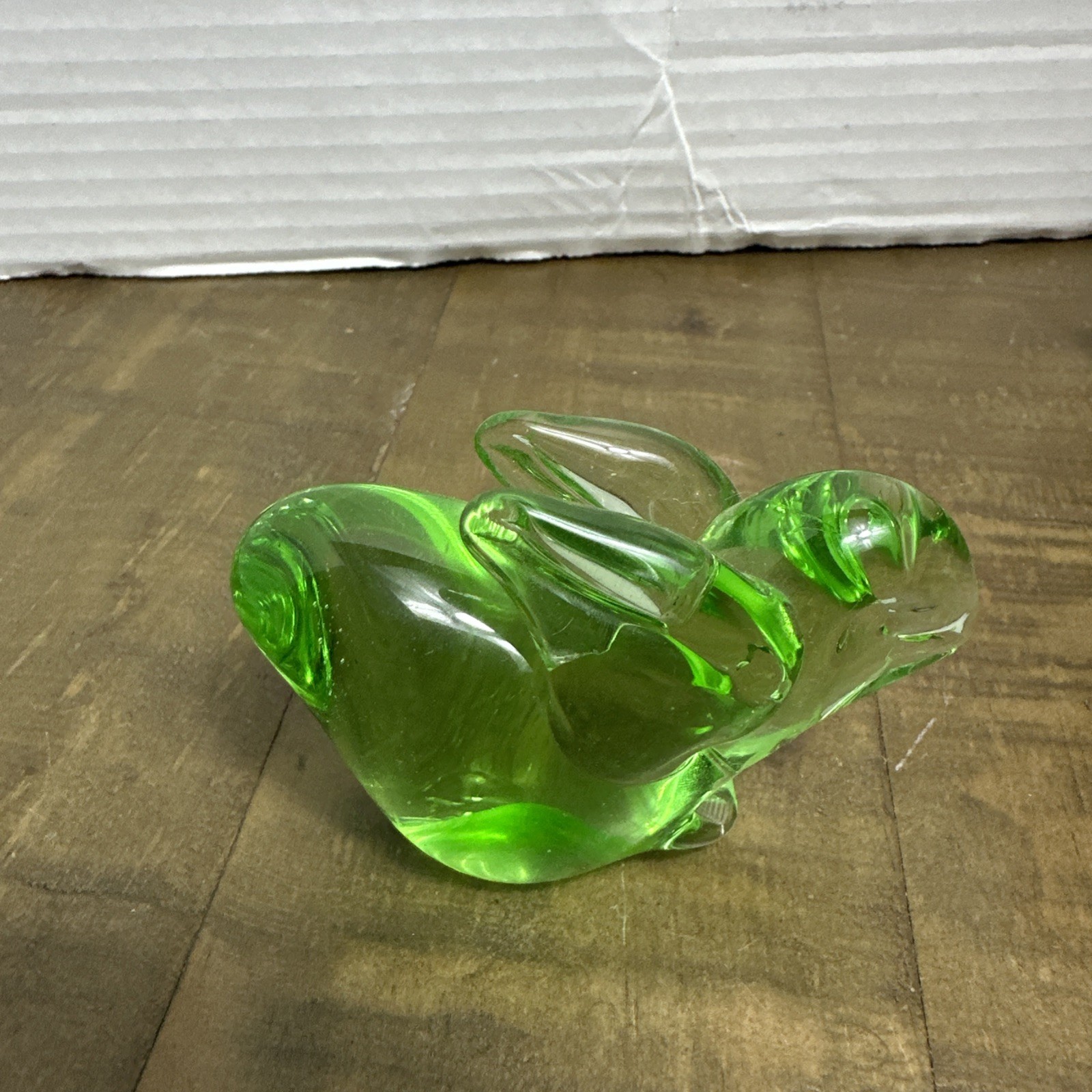 Vintage Handblown Green Glass Bunny Paperweight Rabbit Easter