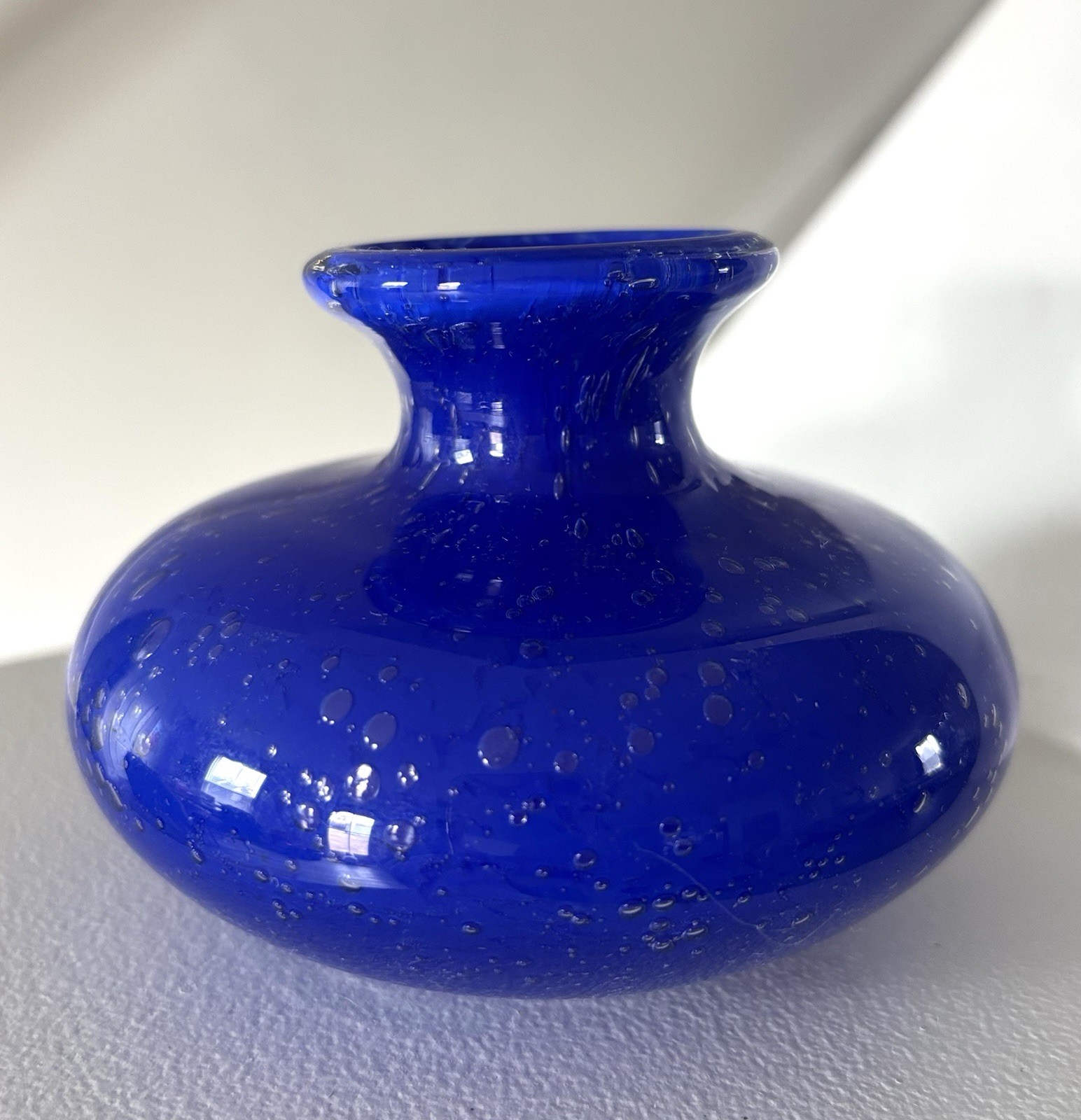 Glass Art Cobalt Blue Bubble Small Vase 3 Inches Tall