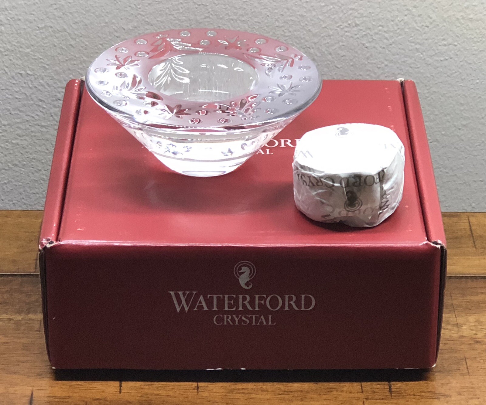 Waterford Crystal Christmas Holiday TREE VOTIVE TEA LIGHT CANDLE HOLDER NIB