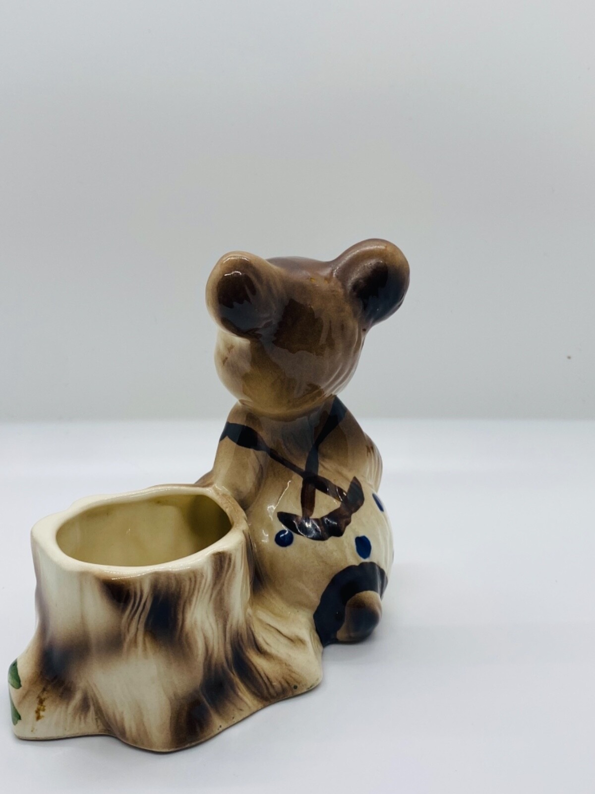 American Bisque Teddy Bear Planter, Hand Painted Vintage
