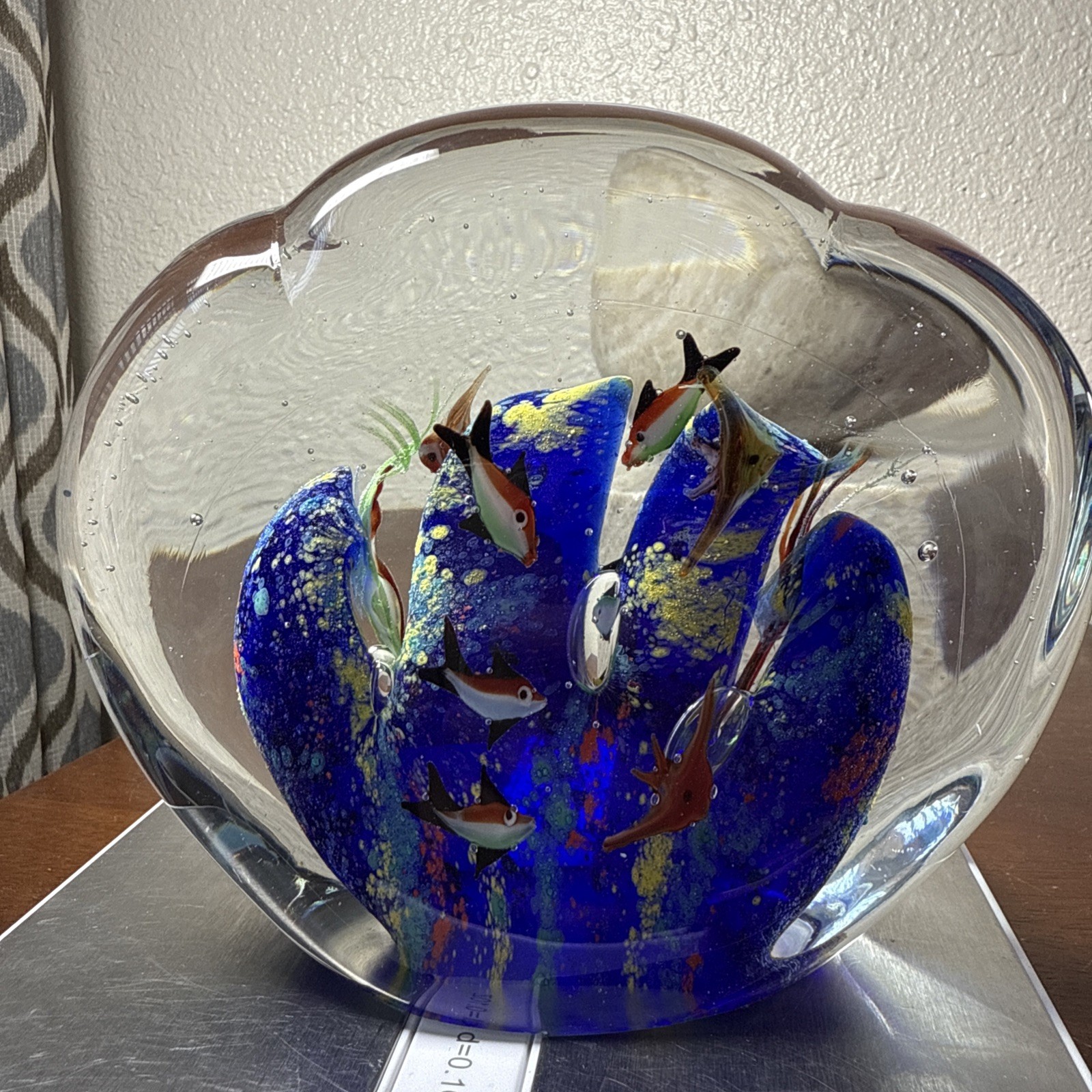 Vintage Large Glass Double Sided 10 Fish Aquarium Sculpture 8 Pounds Paperweight