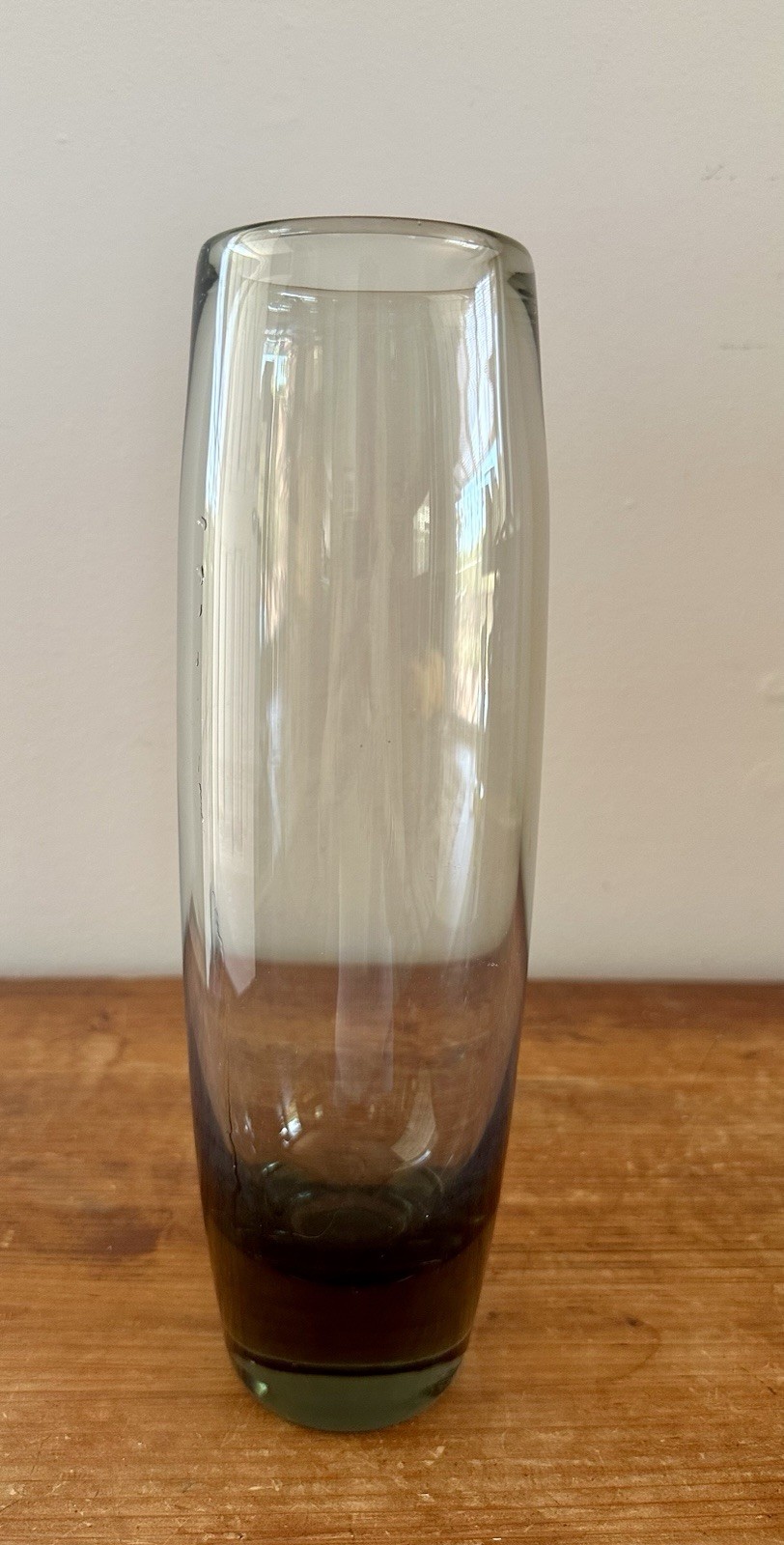 Vintage MCM Holmegaard Denmark Smoky Gray Art Glass Vase Signed Scandinavian 11”