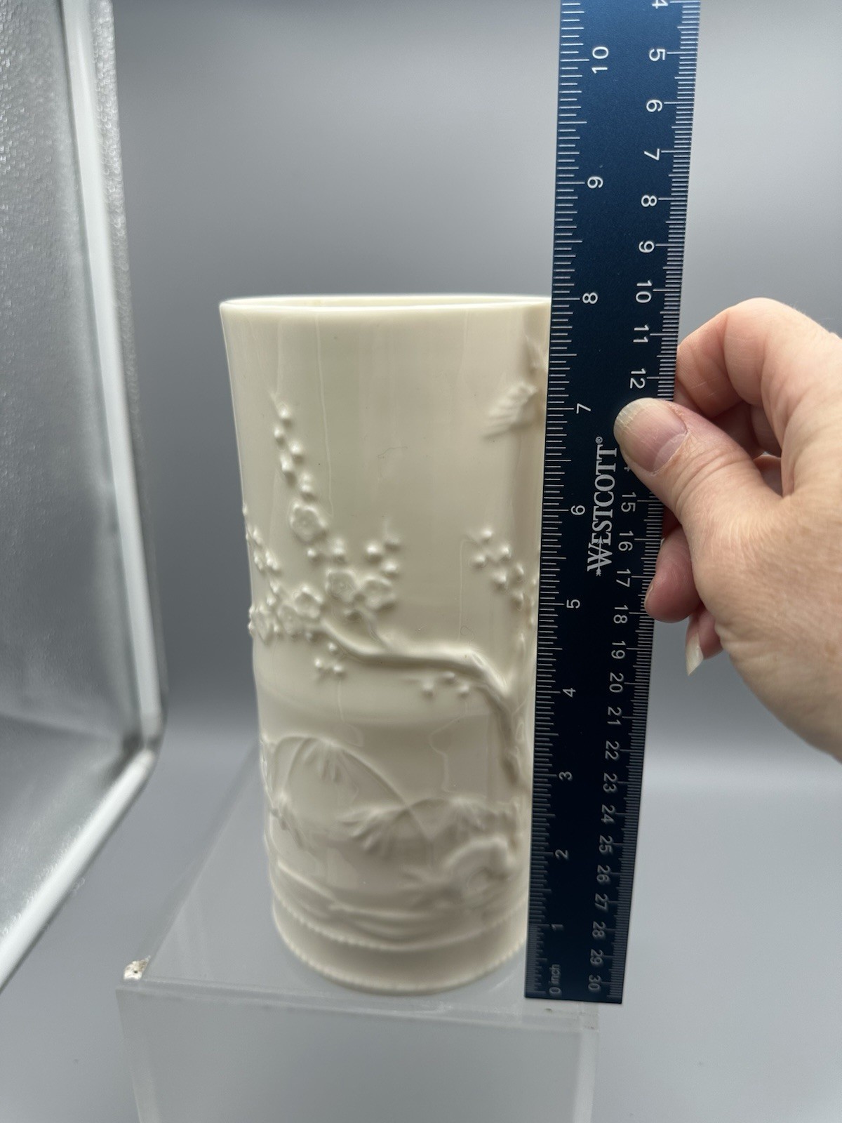 Lenox Indian Tree Embossed Cream Cylindrical Vase-USA
