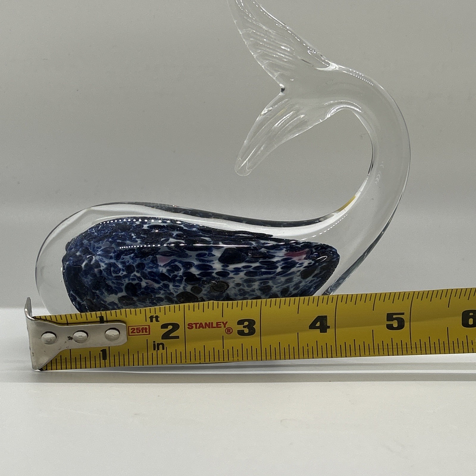Murano Italy Art Glass Whale Blue White Pink Clear Figurine 5” Paperweight Deco