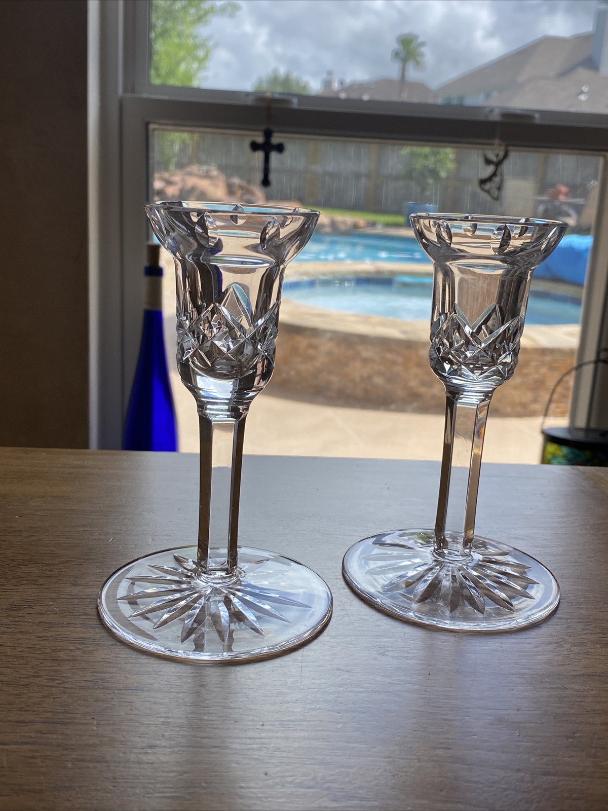 Waterford Crystal Lismore 5 3/4″ Candlesticks Candle Holders Never Used Pair EUC