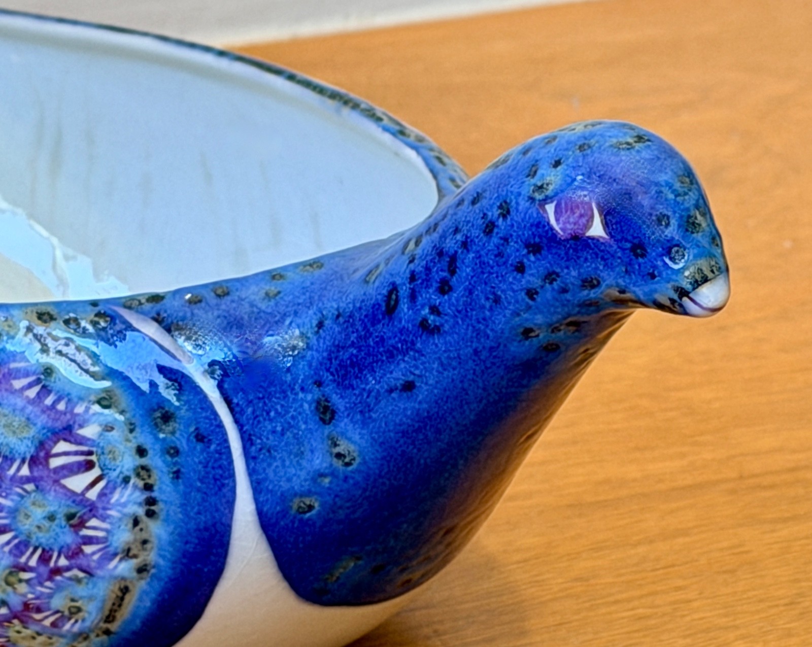 Royal Copenhagen Denmark Danish Art Pottery Bird Peacock Sculpture Bowl Vtg Mcm