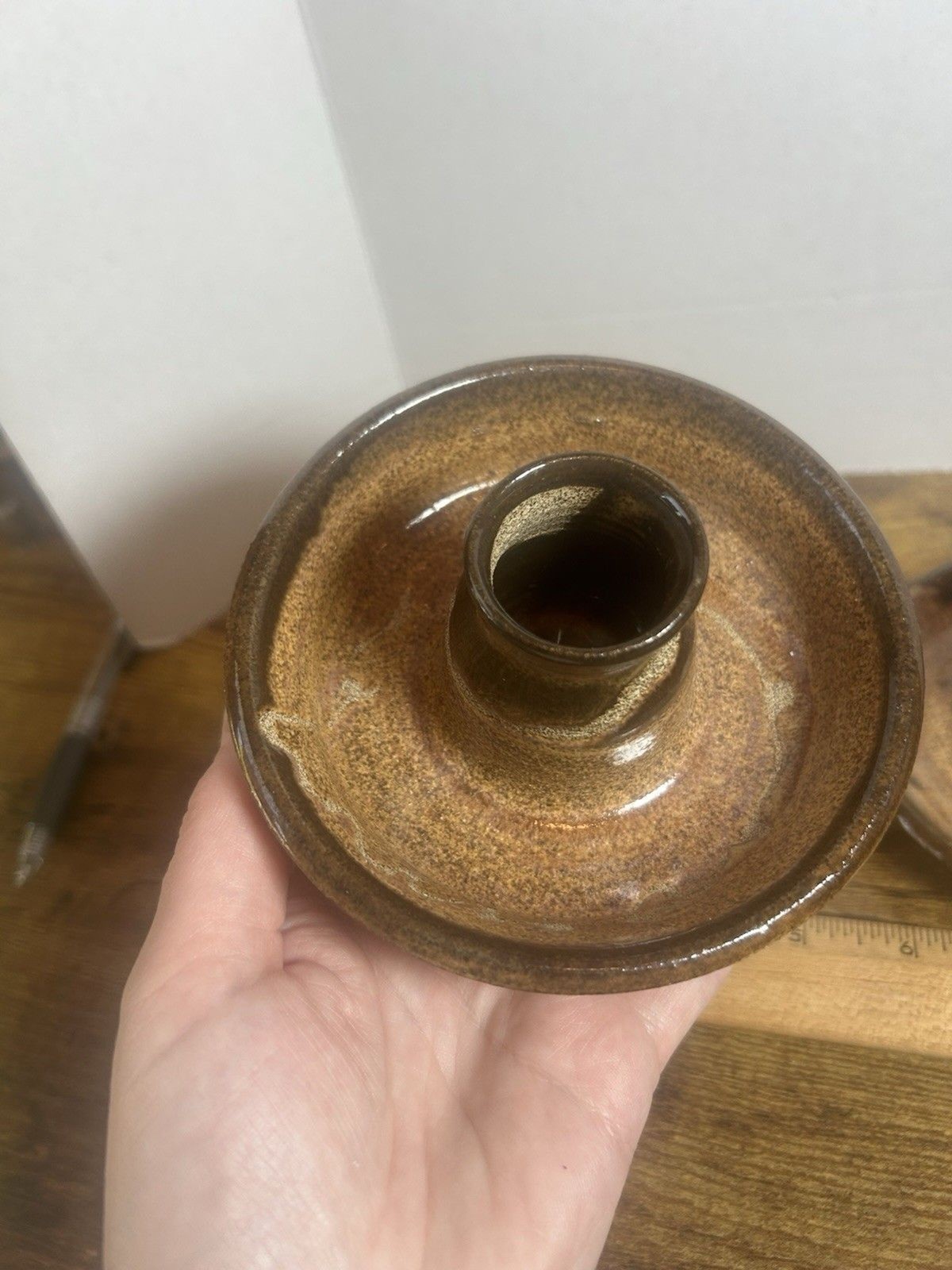 Willow Tree Pottery Candle Holders Set Rustic Brown Glaze Cartersville Georgia
