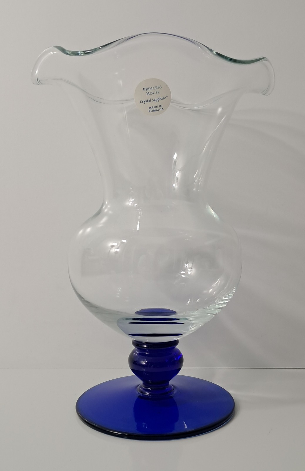 Vintage Princess House Crystal Sapphire Vase Handblown Glass Cobalt Blue Base