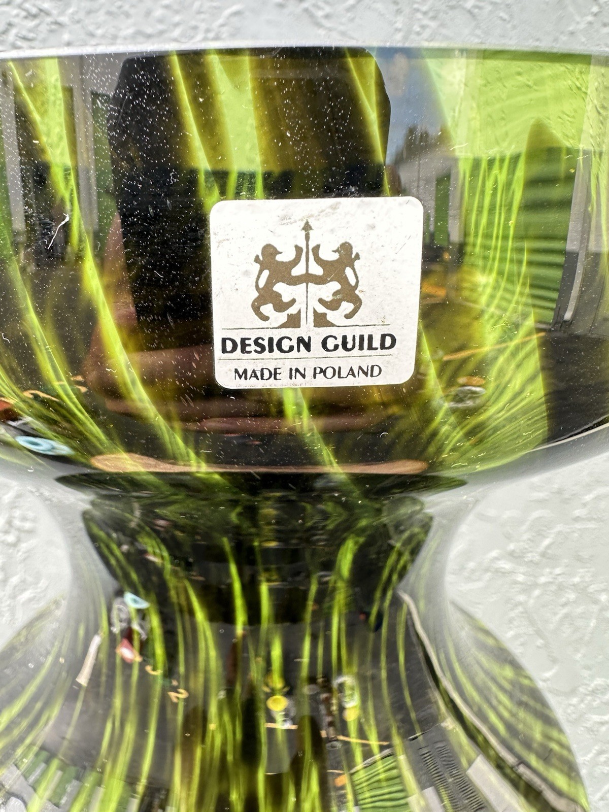 Vintage Large Art Glass Vase 31” Guild Poland– Green Black Handblown Style