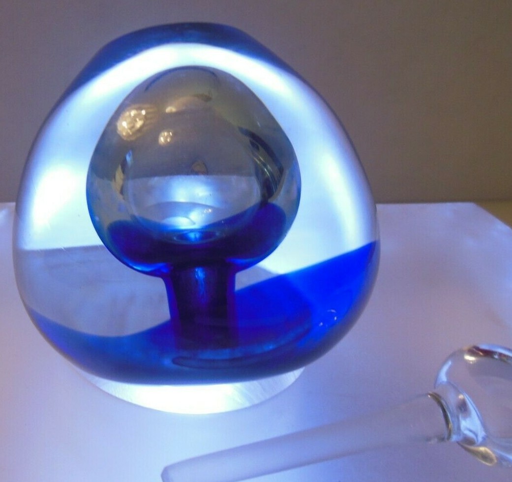 ZELLIQUE ART GLASS PERFUME BOTTLE PAPERWEIGHT Joseph Morel,1983 SIGN COBALT BLUE