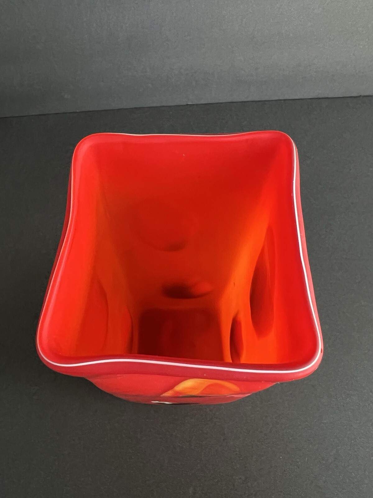 Vintage Azerbaijan glassware hand blown Square red art glass vase