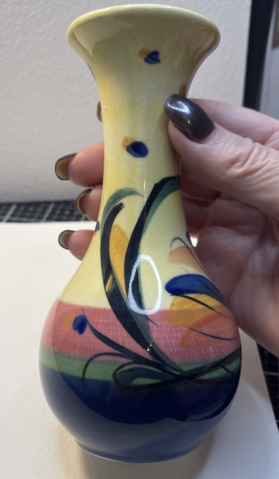 Gail Pittman “Glory” Bud Vase From ‘97 Signed Beautiful Glaze, Hand-painted Work