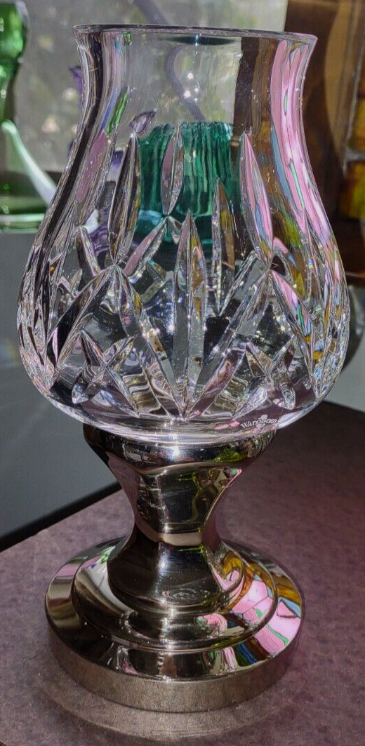Waterford Crystal HURRICANE LAMP Candle Holder BELMONT PLATINUM Base 7-3/4″ EXC