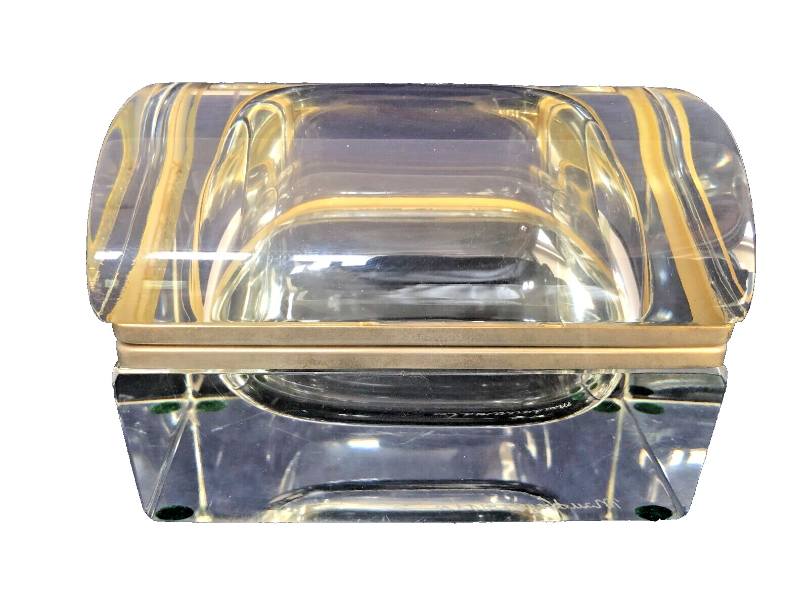 Vintage Mid Century Murano Art Glass Hinged Trinket Box Signed Mandruzzato.