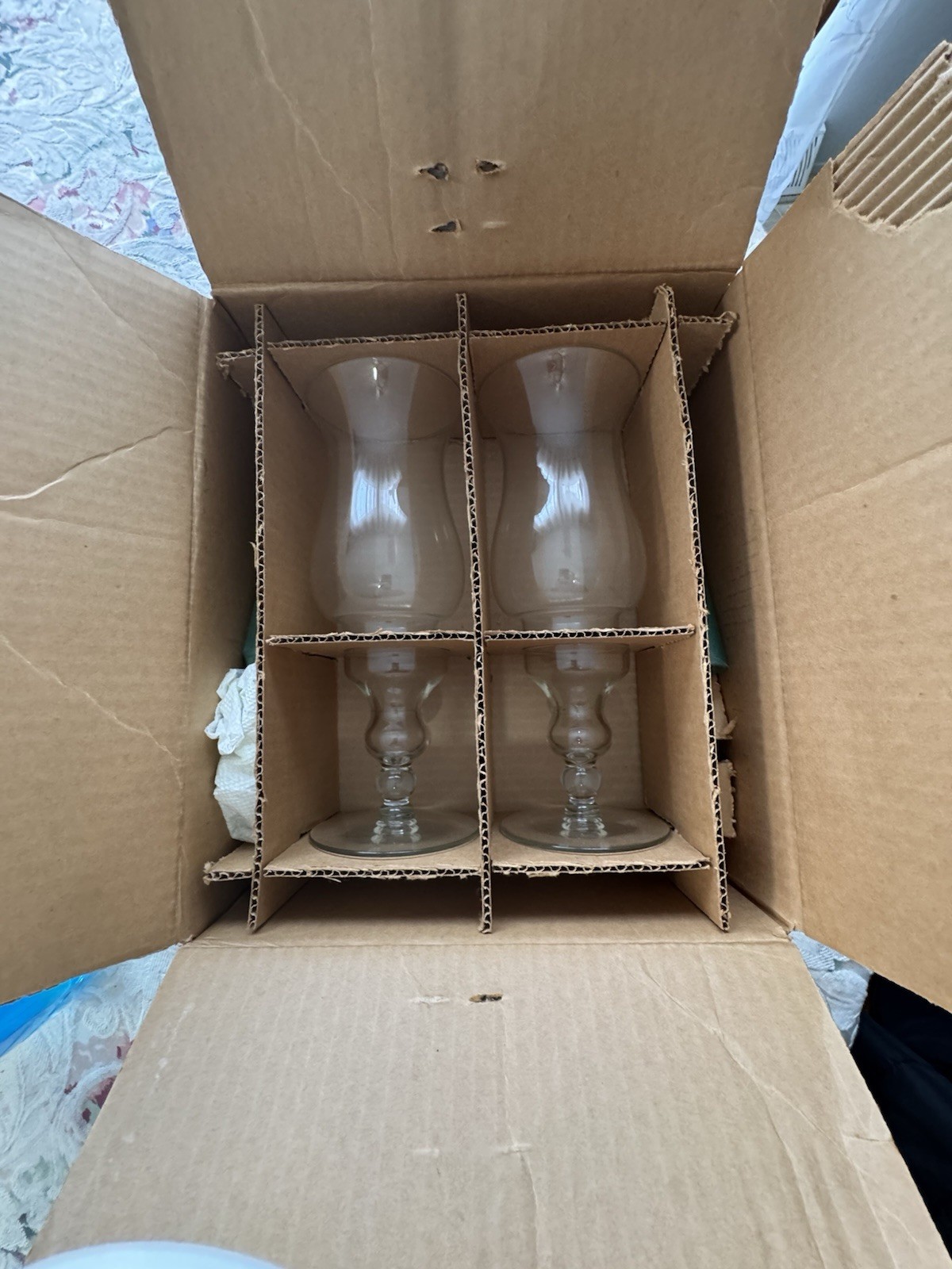 Vintage 1960s Glass Hurricane Candle Lamp Set Louie Glass Co With Original Box