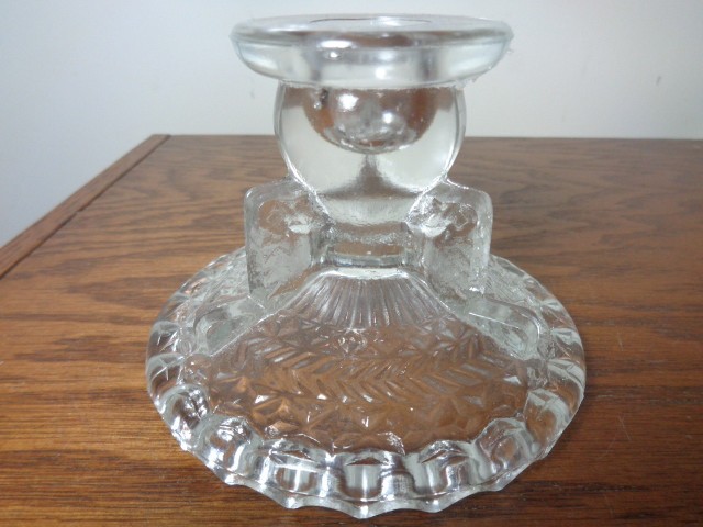 Vintage 4 Anchor Hocking Pressed Glass Candle Holders Stars & Laurel 1950s MCM