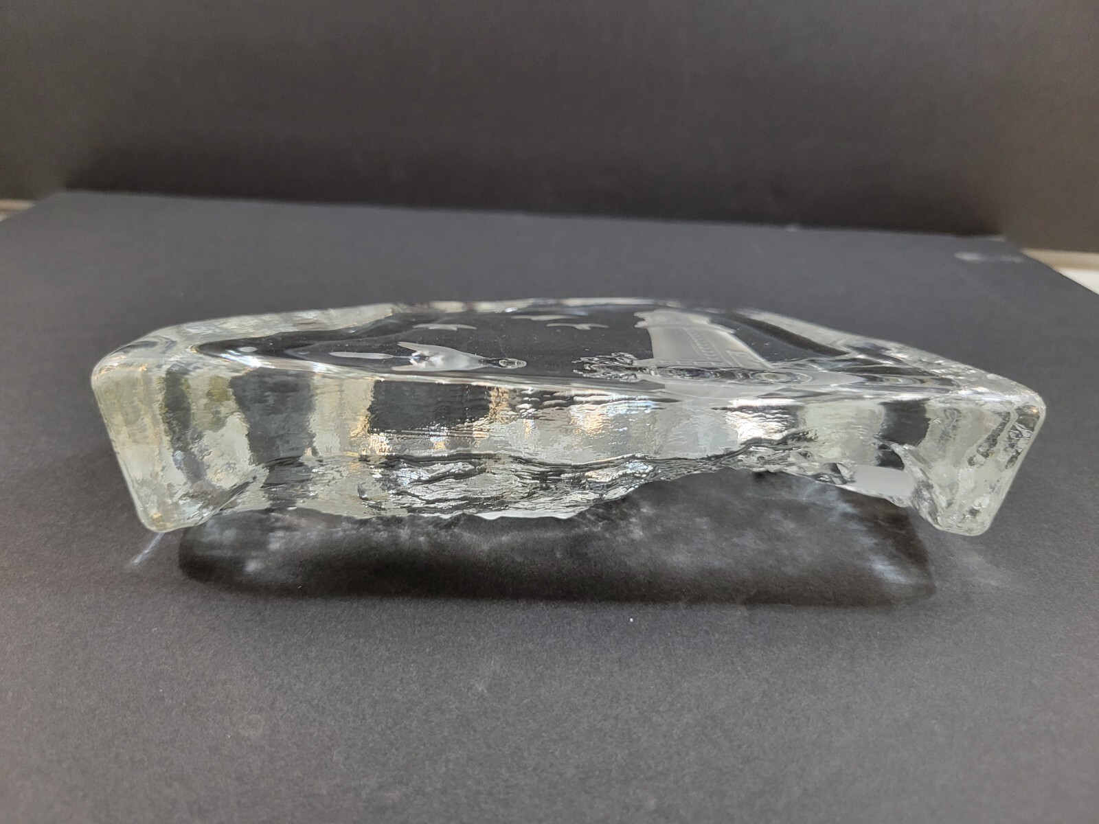 Large Carved Crystal 3D Art Glass Block Lighthouse Seascape Sculpture