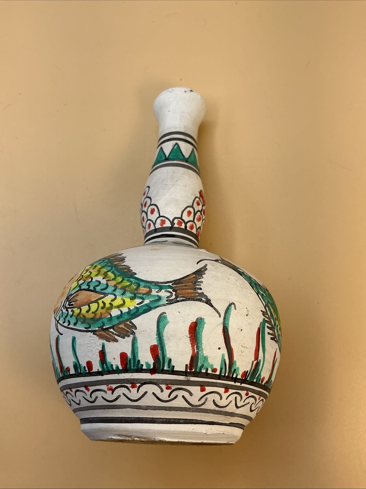 Kalhas Hand-made Pottery Ceramic Vase Brown Tan 1990’s Cyprus Signed Vintage