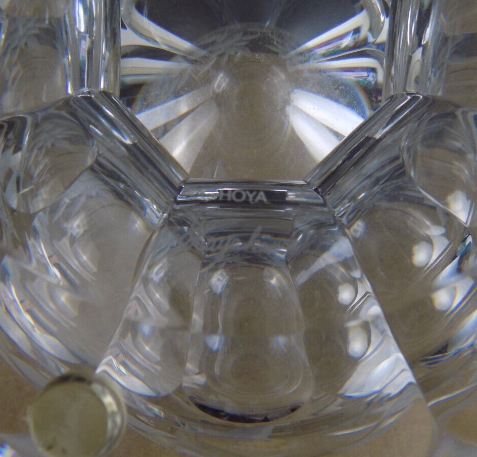 Hoya Crystal Large 16″ Vase signed Hayakawa Engraved Cut Flowers