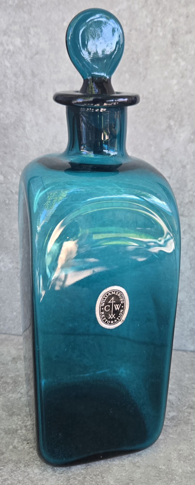 Vtg Blenko CW-12 Williamsburg Restoration Turquoise Teal Decanter Bottle Stopper