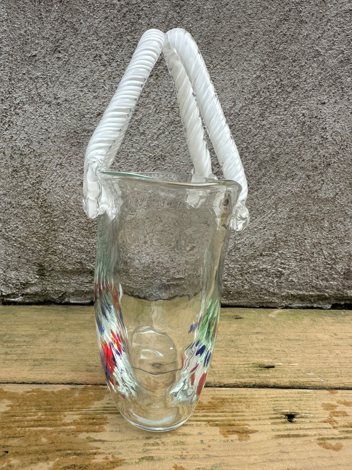 Vintage Murano Style Hand Blown Art Glass Handbag Purse Vase Pink Confetti
