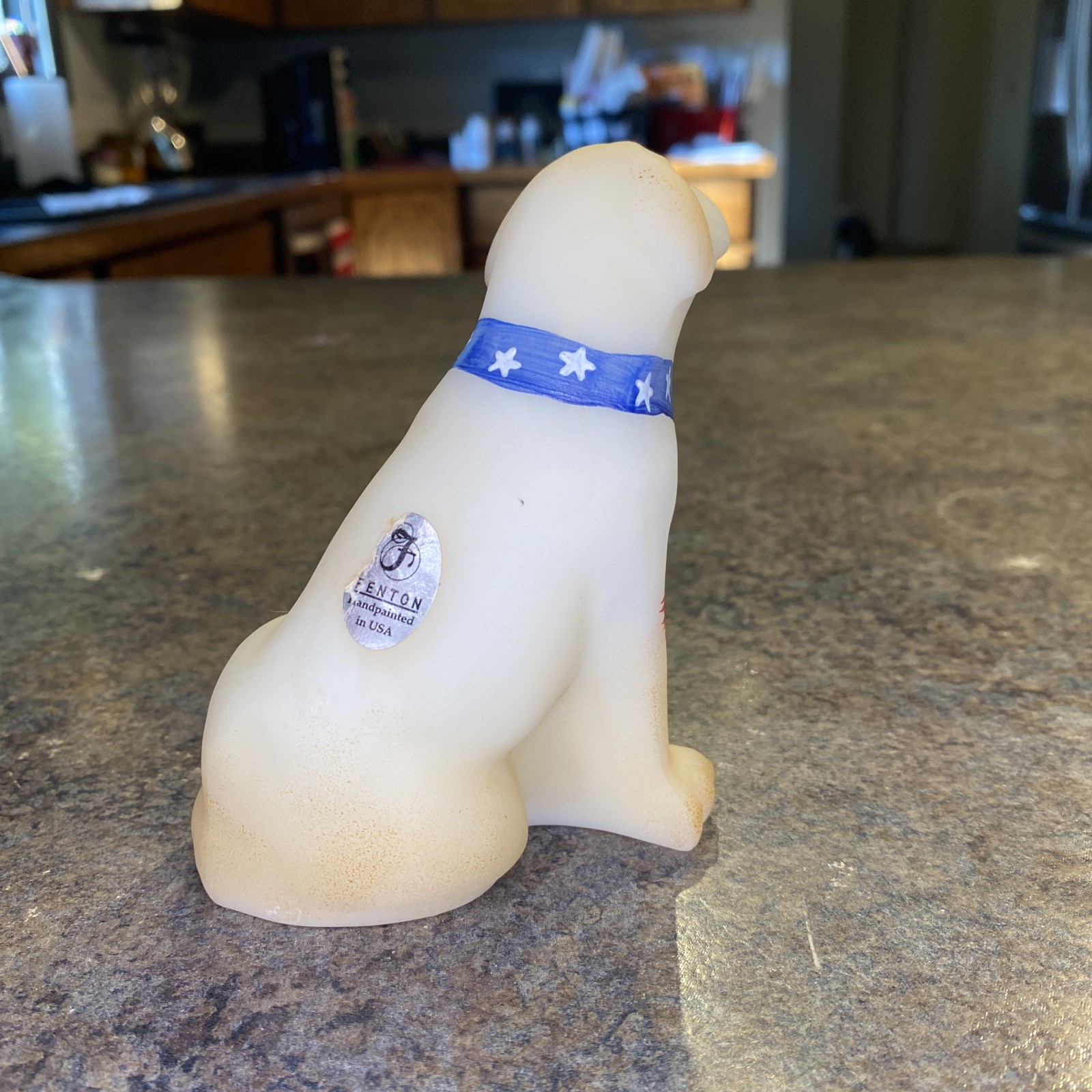 Fenton Opal Satin Yankee Doodle American Dog eBay Signed 149/500 Hand Painted