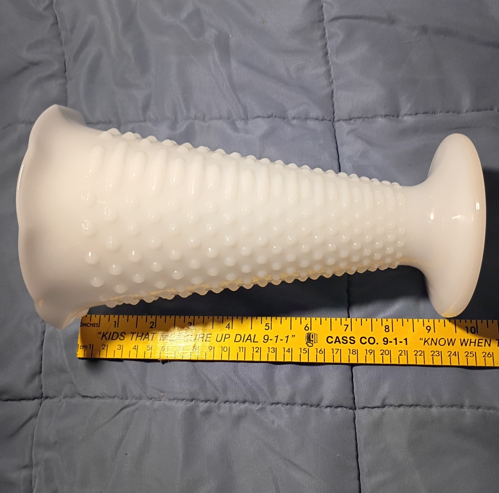 Vintage Hobnail White Milk Glass Vase Fluted Scalloped Top 9.5″ Tall