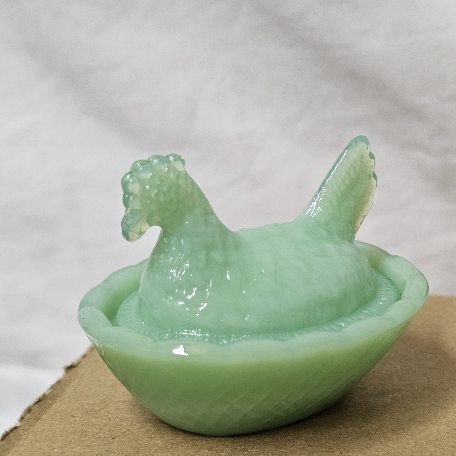 Get a DOZEN for one Price. NEW 2 1/2″ Mini HEN on NEST, JADEITE.