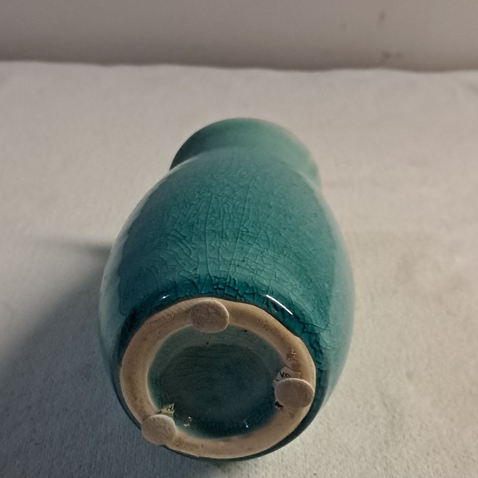 Blue & Green Crackle Ceramic Vase, Art Pottery, Glossy Finishv