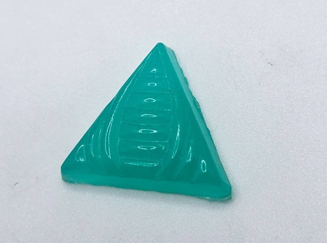 1930s Art Deco Uranium Glass Triangle Cabochon Czech Green Pressed Glass