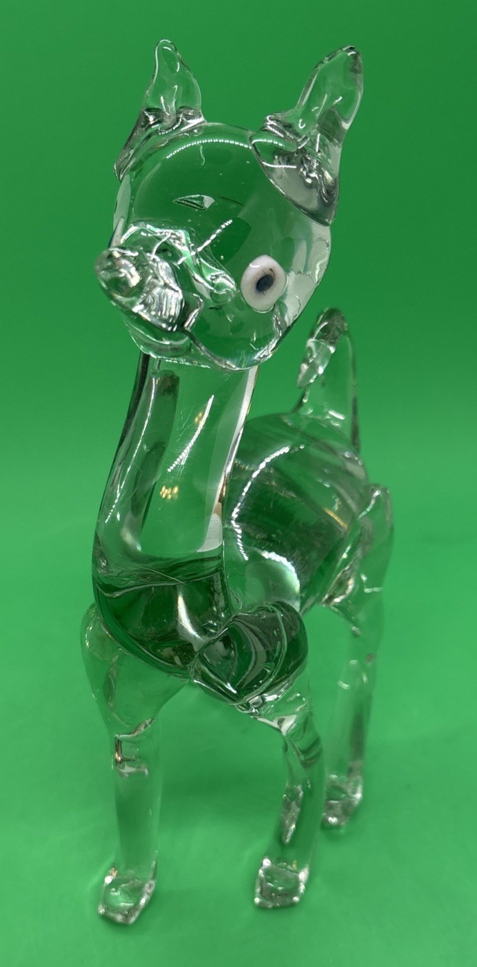 Art Glass Reindeer Figurine, Handcrafted Blown Glass, Deer
