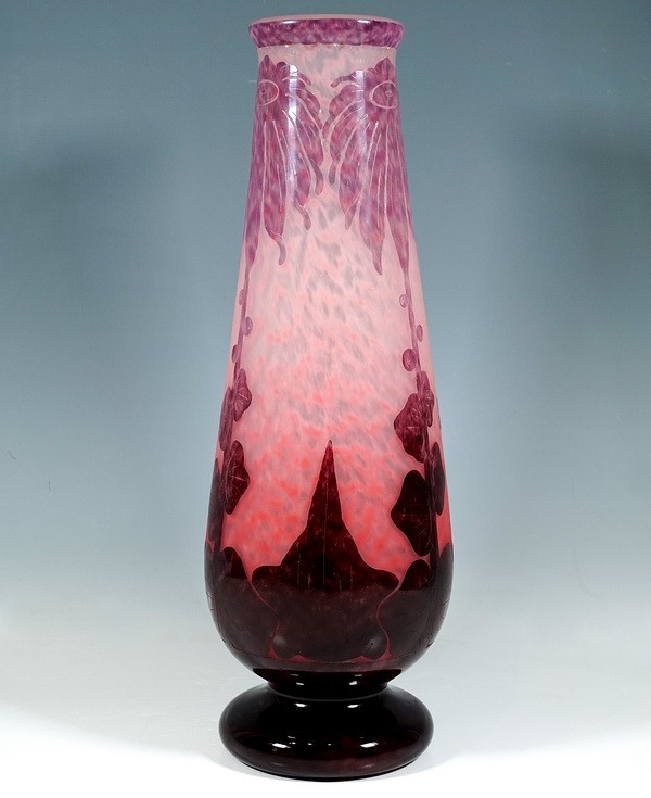 CHARLES SCHNEIDER Art Deco Cameo Glass Vase Dahlias 48.5 CM H