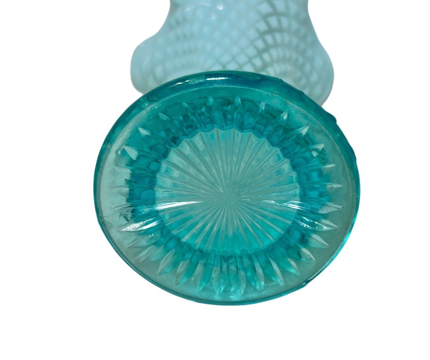 Vintage Northwood Swung Vase Diamond Point Aqua Blue Opalescent 7.5″
