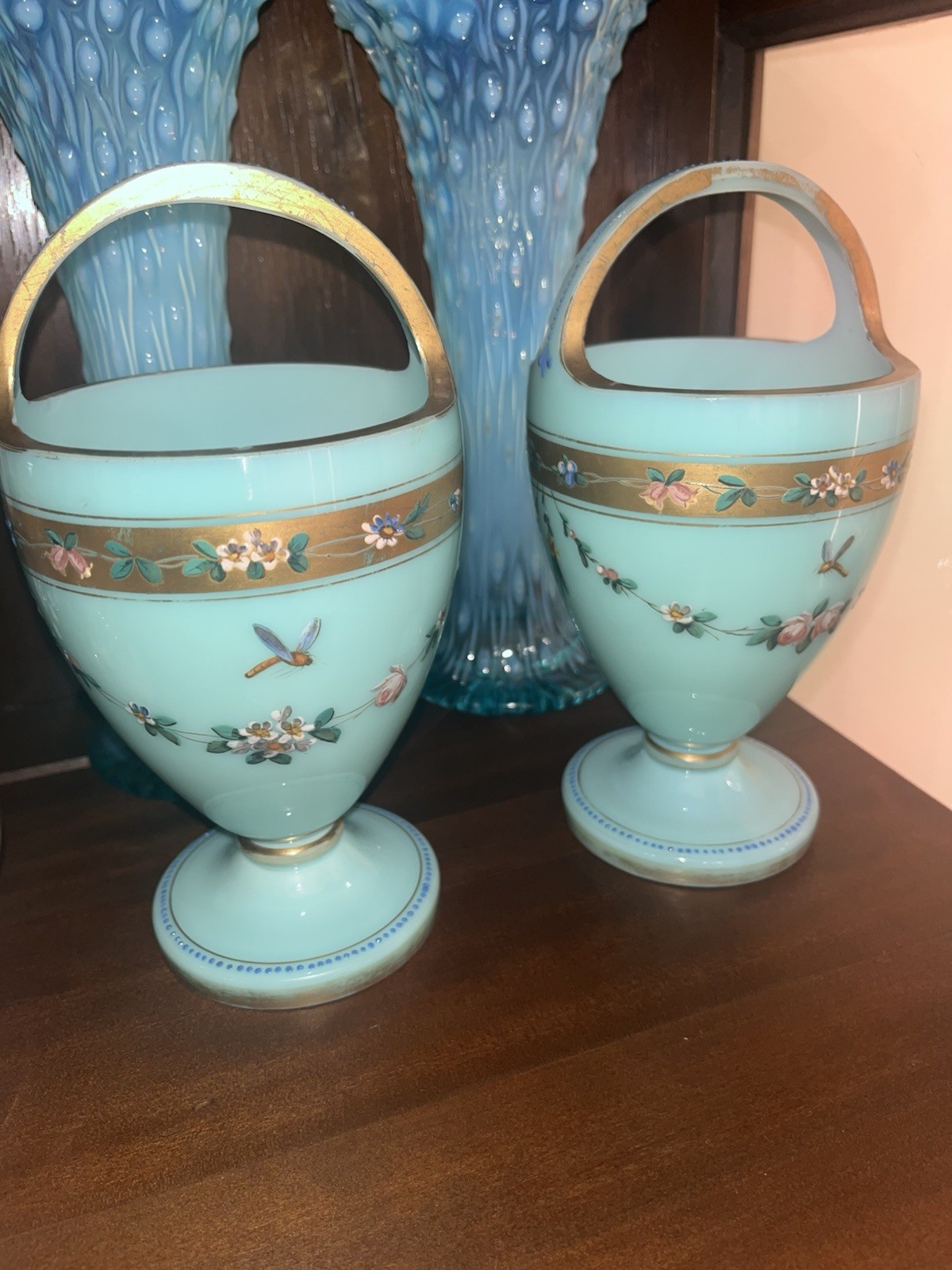 Victorian Robins Egg Blue Glass Baskets