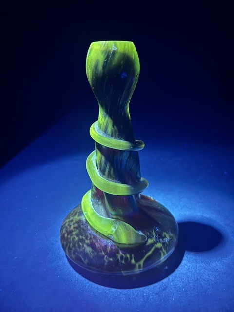 Antique Rindskopf Hyacinth Snake Pepita Iridescent Czech Bohemian Art Glass Vase