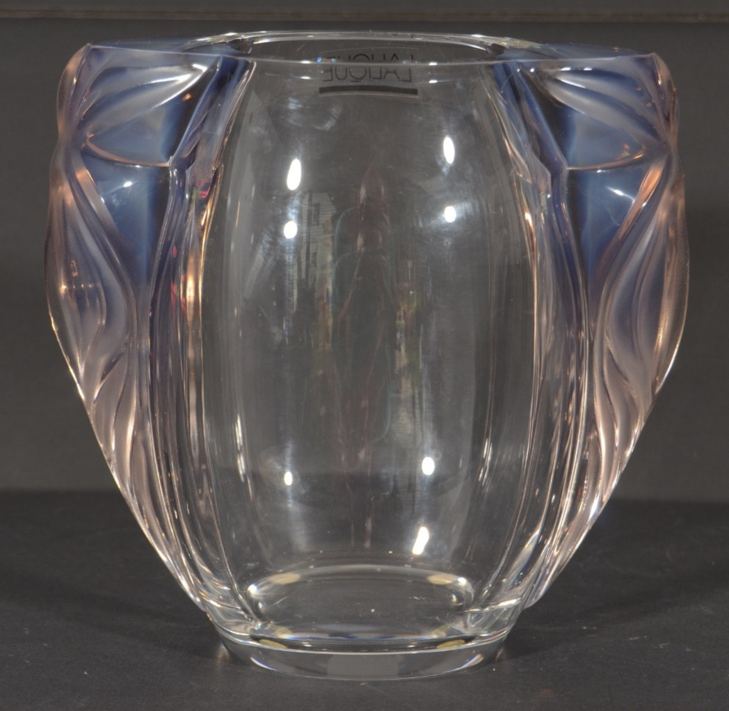 Lalique France Signed Crystal Clematites Vase Mint Condition W/ Box
