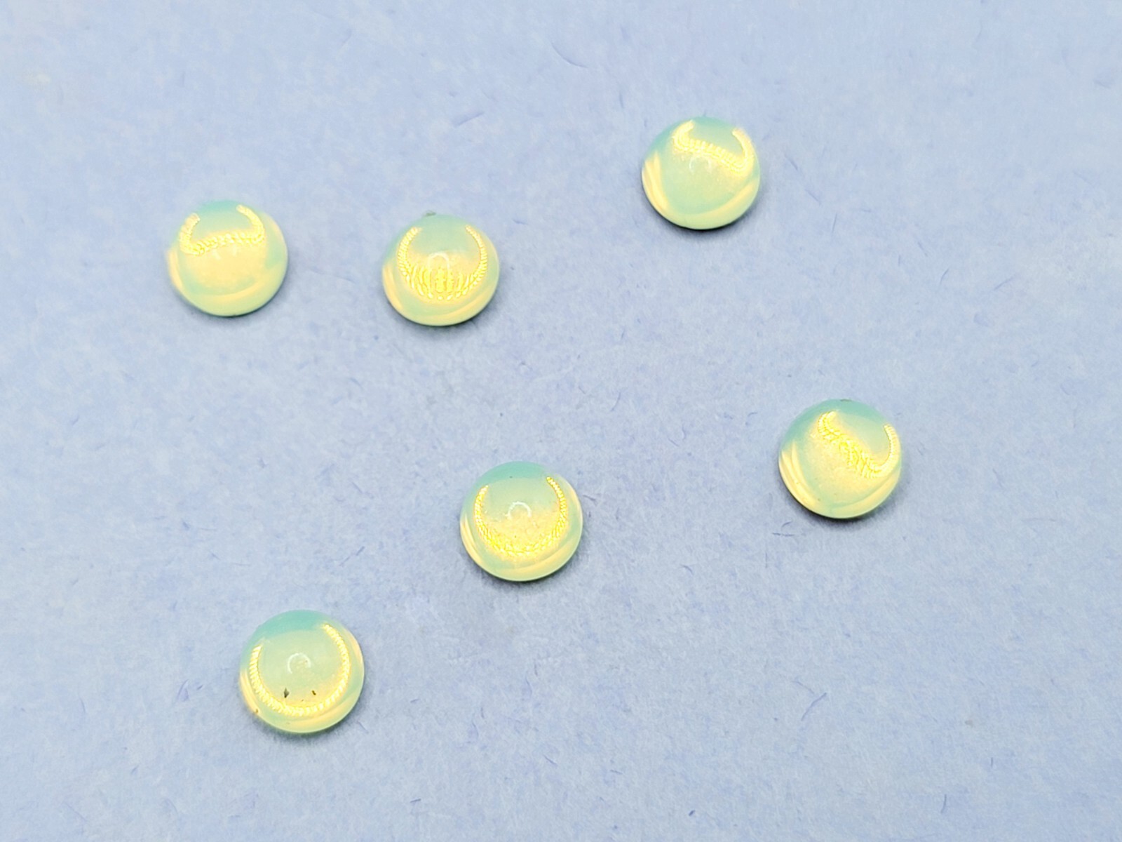 6pcs 5mm Uranium Glass Cabochon Round Yellow Opal Gold Foiled Czech Half Dome